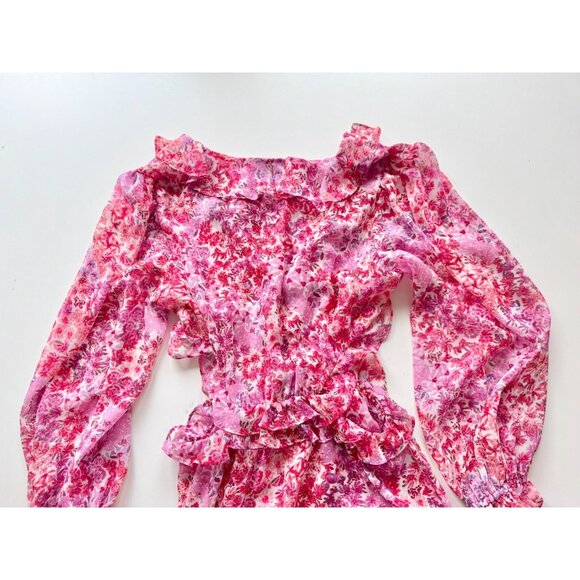 MISA Amelia Pink Del Rio Floral Chiffon Ruffle Cut-Out Tiered Maxi Dress, Size S - Picture 11 of 16